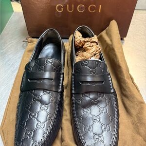 Gucci Embossed Black Leather Men's Loafers